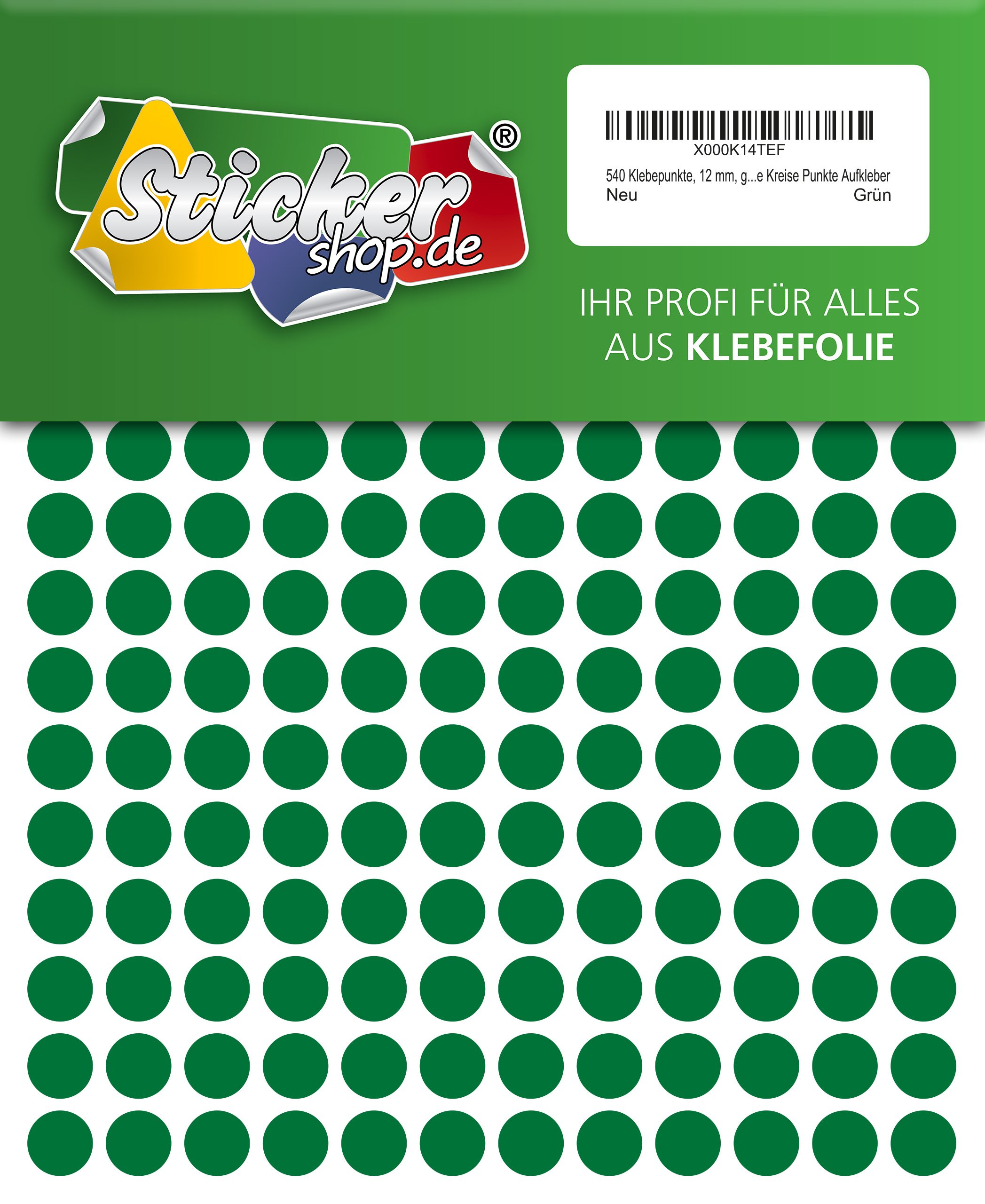 540 adhesive dots, 12 mm, green, made of PVC film, weatherproof, marking dots, circles, dots stickers