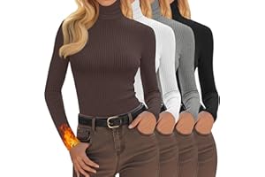 Oakgarden 4 Pack Women's Turtleneck Tops Ribbed Long Sleeve Thermal Shirts Cotton Slim Fitted Base Layer Thermal Underwear