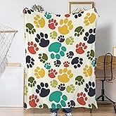 Throw Blanket for Couch,Colorful Pet Paws Plush Fall Throw,Dog Cat Paw Print Soft Fluffy Blanket for Sofa Decoration,Flannel Fleece Blanket for Naps,Reading,Traveling,Camping,50 X 60 Inch