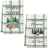DETIHO 2 Pieces Camping Kitchen Towels, Funny Campings Lover Gifts, Cute Camping Accessories for Rv Campers, Camping Decor, Happy Camper Dish Kitchen Towel (A17)
