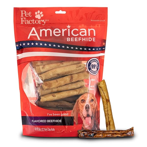 PET FACTORY AMERICAN BEEFHIDE 5″ CHIP ROLLS DOG...