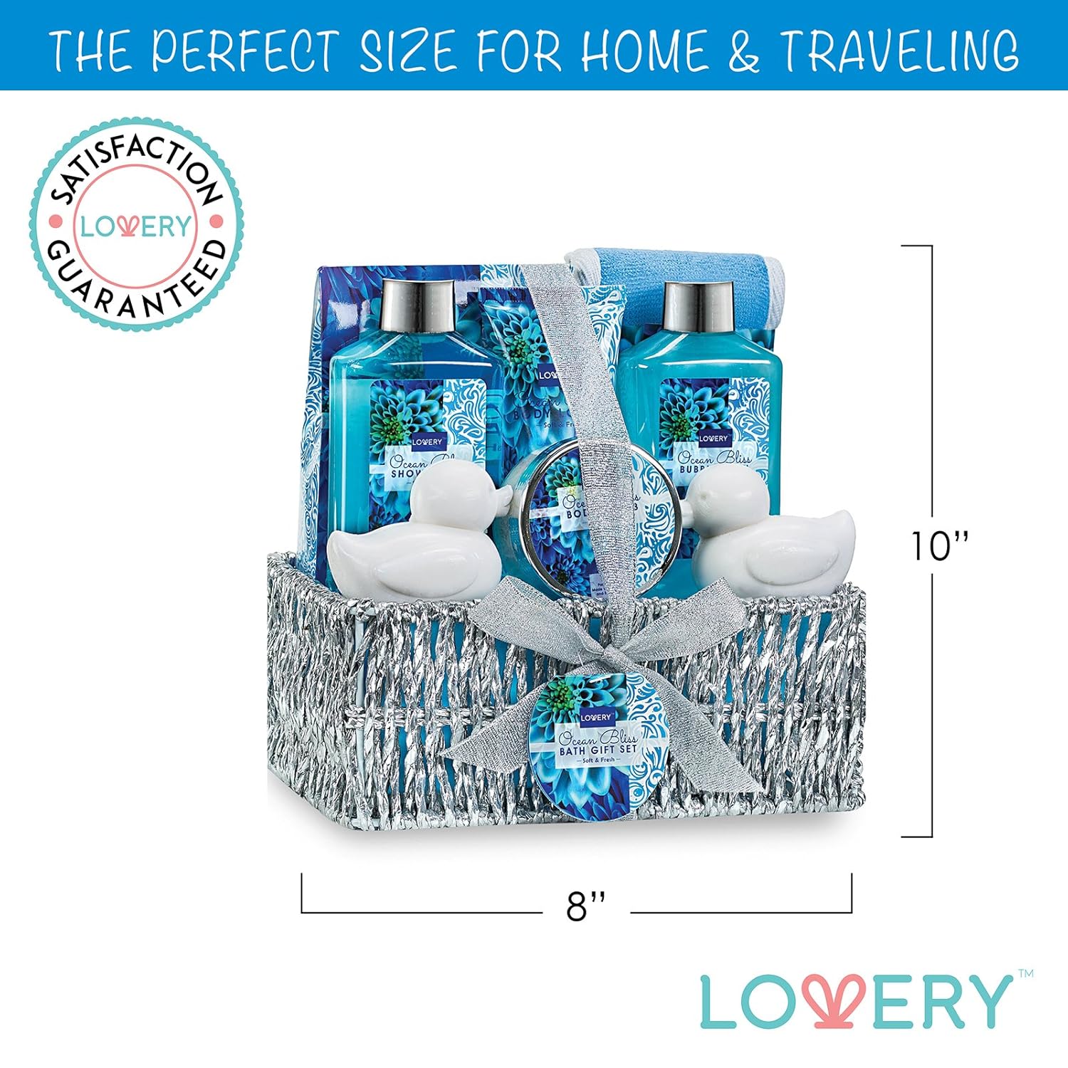 Home Spa Gift Basket in Heavenly Ocean Bliss Scent - 9 Piece Bath & Body Set With Shower Gel, Bubble Bath, Salts, Lotions & more! Great Wedding, Anniversary, Birthday & Graduation Gift for Women & Men : Beauty