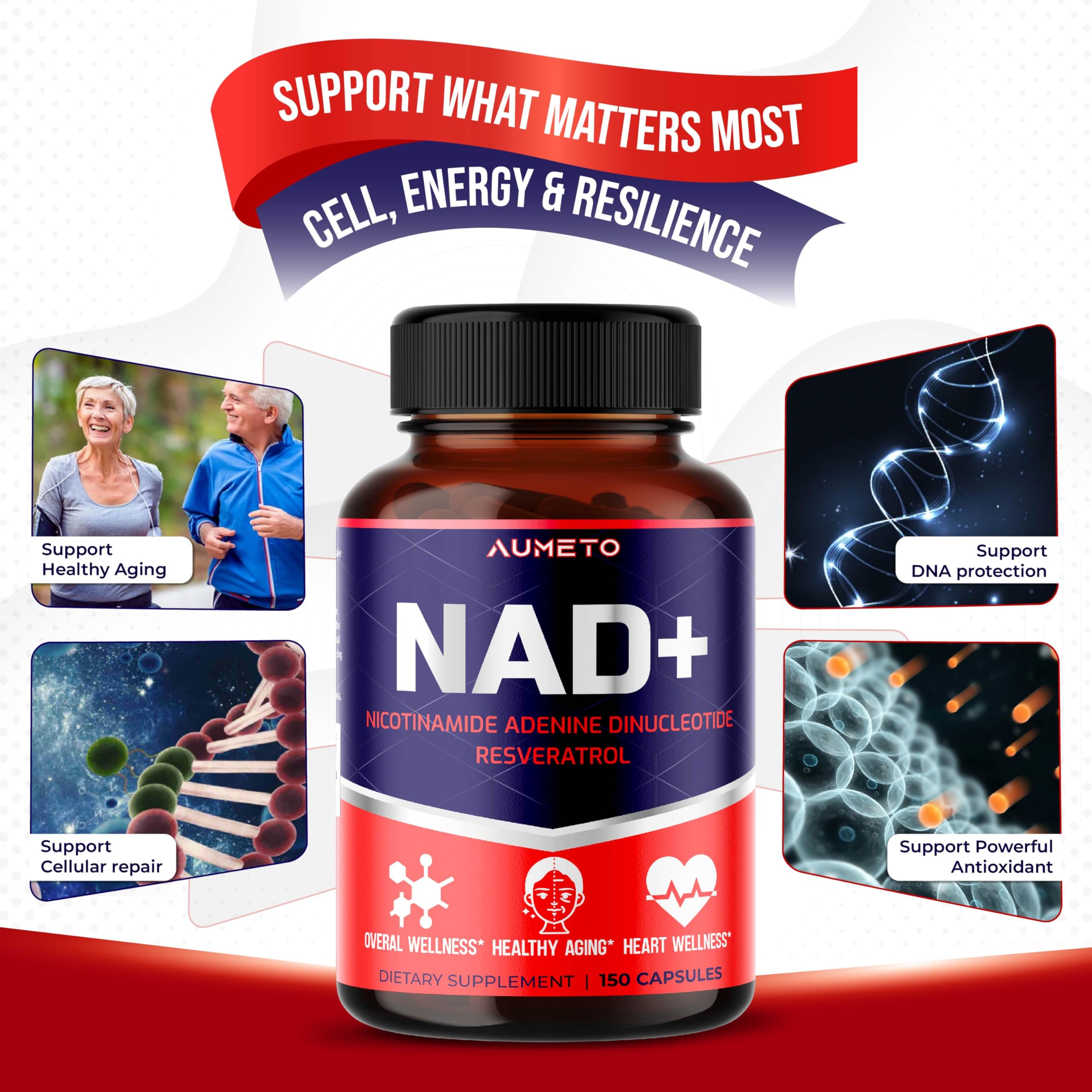 NAD+ 350mg with Trans-Resveratrol, Quercetin & Rhodiola – Cellular Energy, Healthy Aging & Heart Wellness – 90 Capsules – Non-GMO, Made in USA