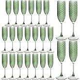 LEYIQU Plastic Champagne Flutes 7oz, Unbreakable Champagne Glasses Bulk, Reusable Crystal Drinking Wine Glasses for Valentine’s Day, Wedding, Chrismas, Party (24, Light Green)