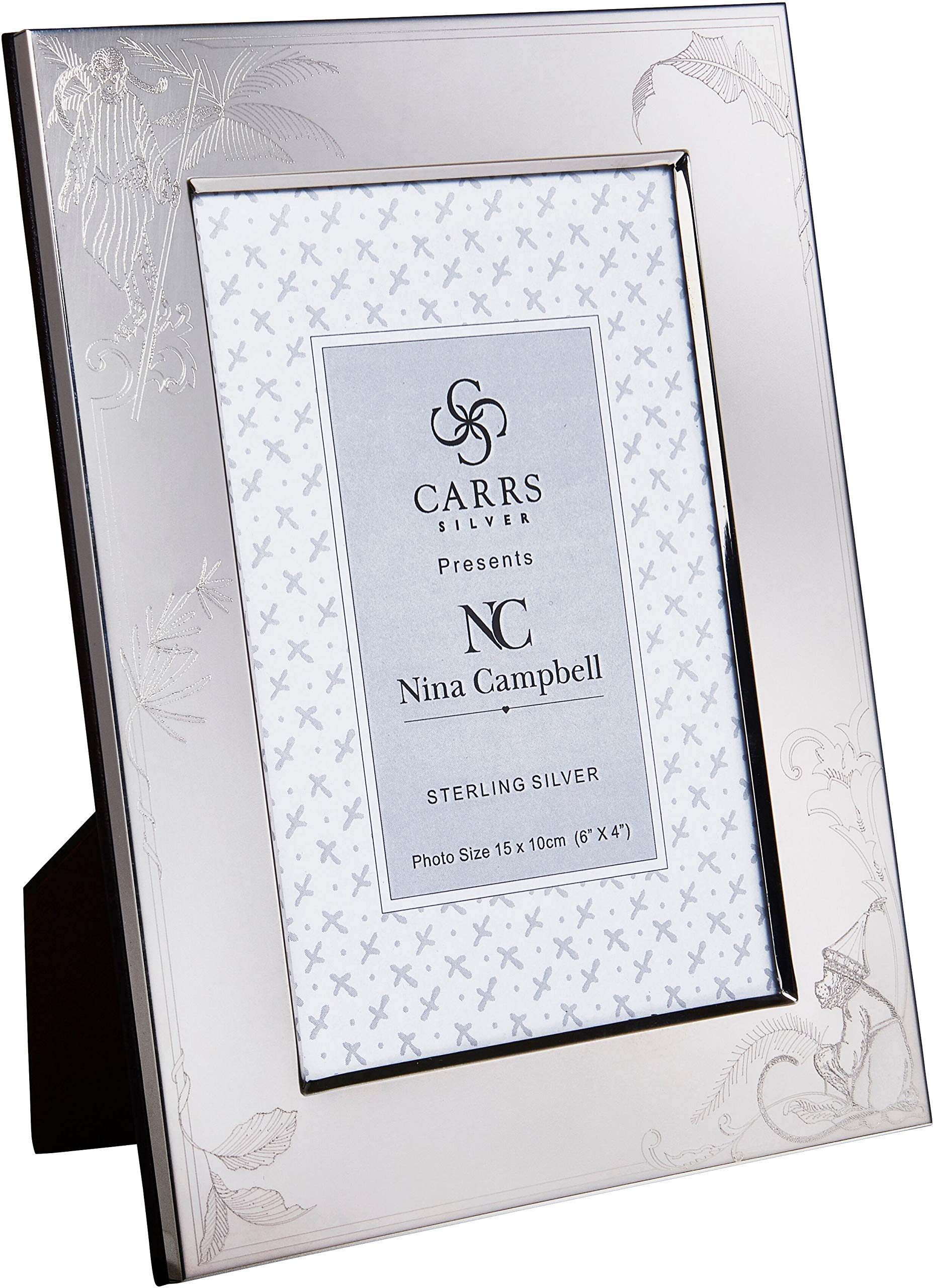 Carrs Nina Campbell Sterling Silver Barbary Toile Engraved Photo Frame with Black Wood Back. 6" x 4"