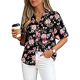 BTFBM Womens Tops Summer Button Down Shirts Casual Short Sleeve V Neck Floral Boho Business Blouses Vacation Outfits