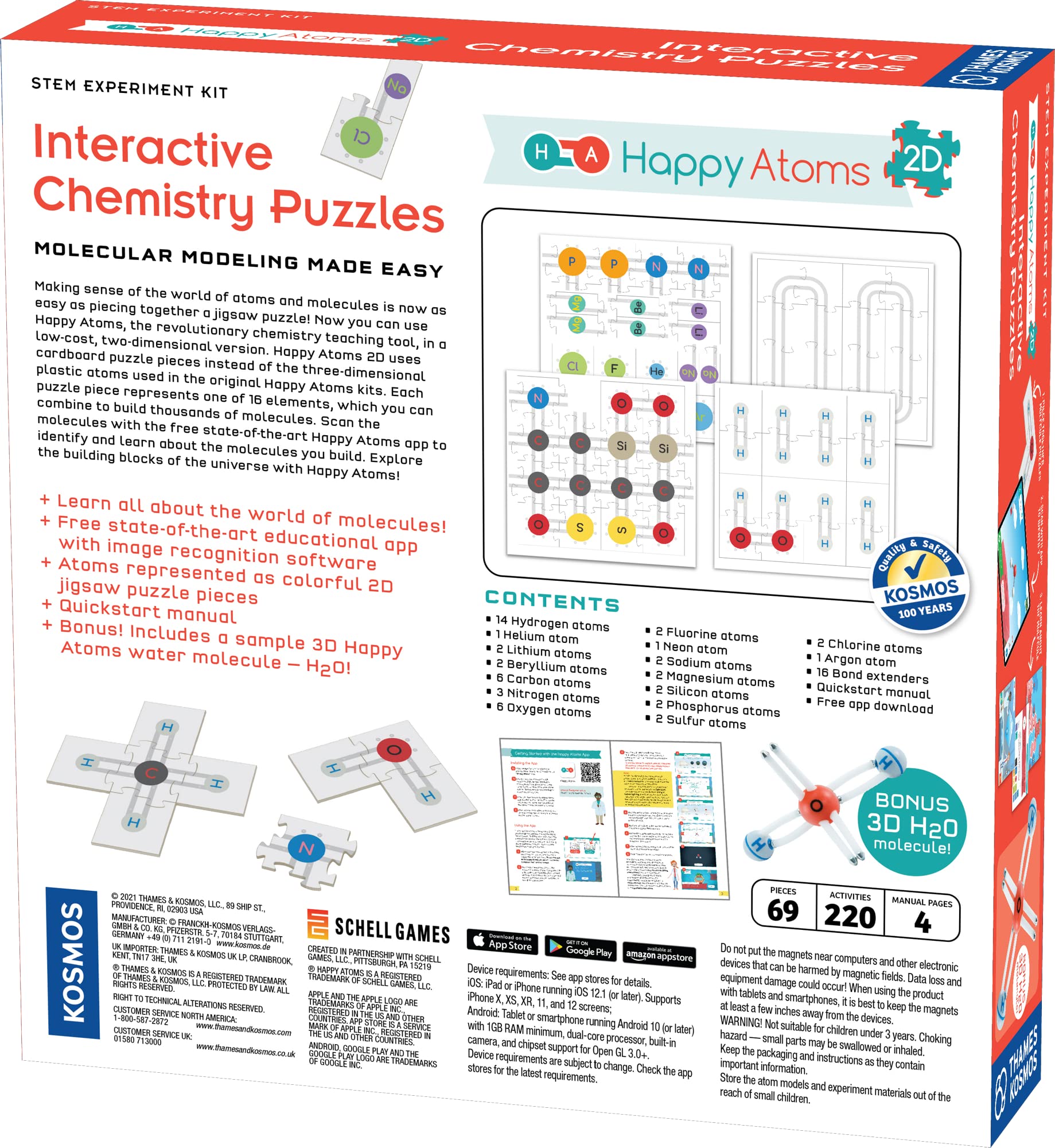 Happy Atoms 2D: Interactive Chemistry Puzzles | Intro to Atoms, Molecules, Bonding | Create Thousands of Molecules with Card-Based, Jigsaw Puzzle Atoms & Free Educational App for iOS, Android