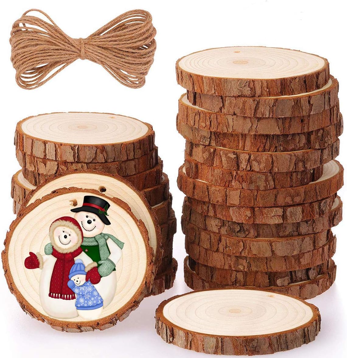 MaiTaiTai 20 Pcs 3.5-4.0inch Natural Wood Slices Wooden Circles Unfinished Predrilled with Hole for DIY Crafting Coasters Arts Crafts Christmas Decorations Rustic Wedding Ornaments Ornaments