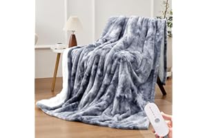 HYLEORY Electric Heated Throw Blanket 50''x60'' - Soft Thick Faux Fur Heating Blanket with 5 Heat Levels & Auto-Off 3 Hrs, Fluffy Flannel Warm Blankets for Winter Couch Bed,ETL Certification, Grey