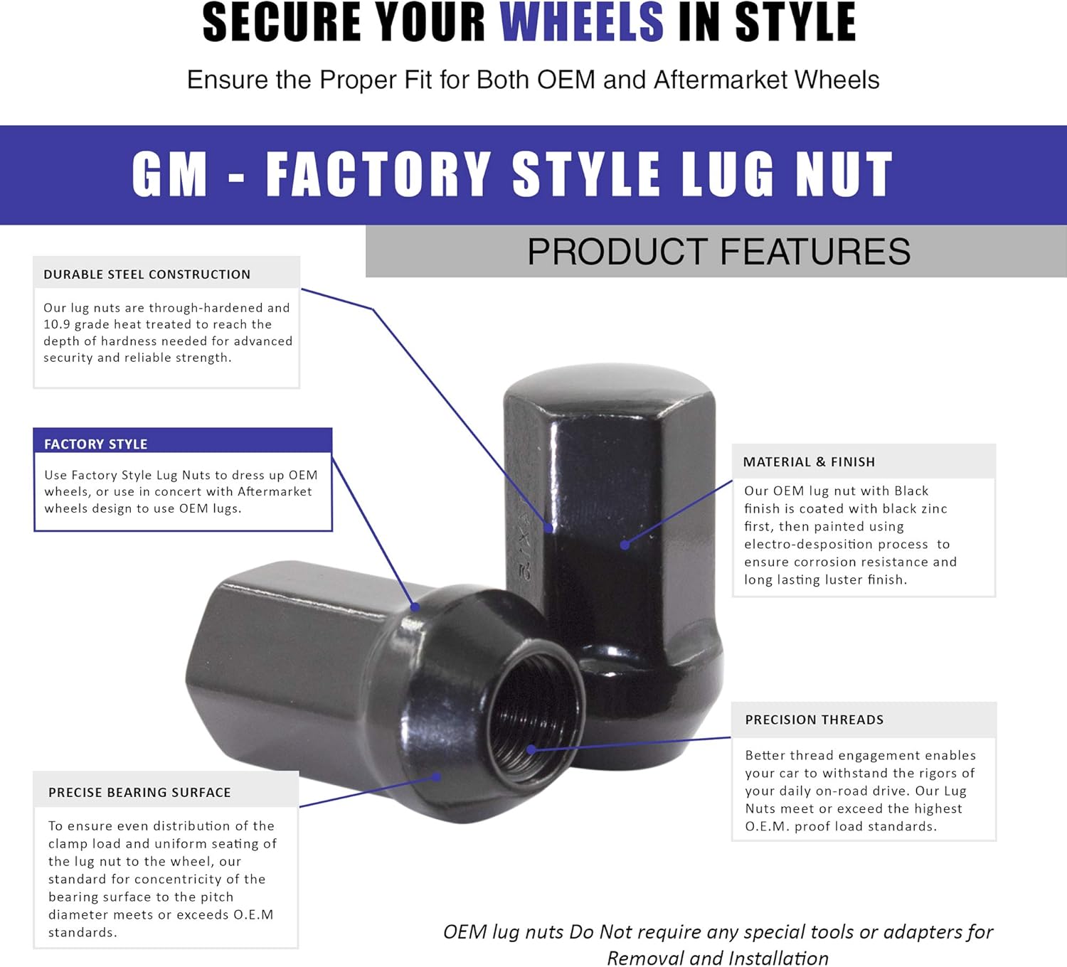 Wheel Accessories Parts Set of 20 OEM Style Lug Nut M14 X 1.50 Black Wheel Nuts 7/8 Hex Fit OEM and Aftermarket Wheels: Automotive