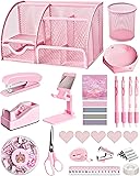 LXEVIHK Pink Desk Accessories, 24Pcs Pink Office