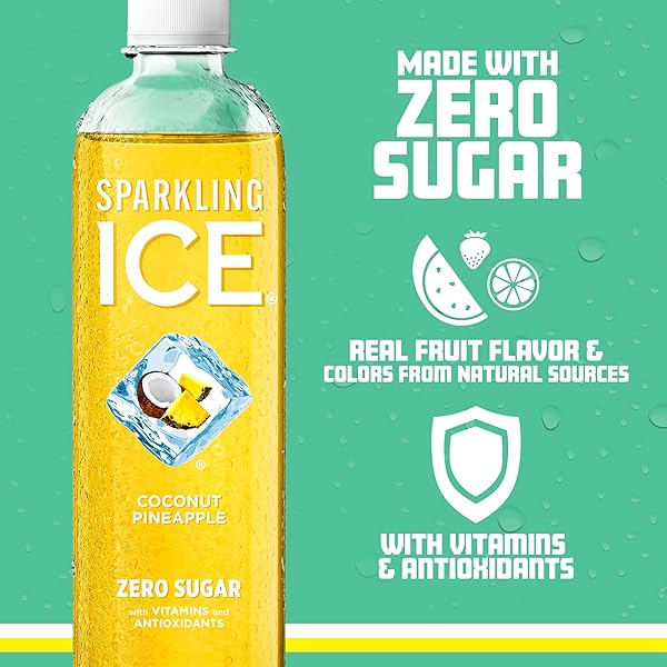 SPARKLING ICE, COCONUT PINEAPPLE SPARKLING WATER, ZERO SUGAR FLAVORED WATER, WITH VITAMINS AND ANTIOXIDANTS, LOW CALORIE BEVERAGE, 17 FL OZ BOTTLES (PACK OF 12)