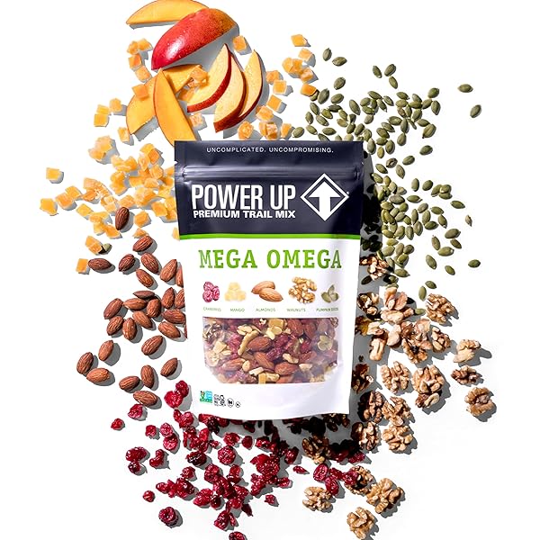 POWER UP TRAIL MIX, MEGA OMEGA TRAIL MIX, NON-GMO, VEGAN, GLUTEN FREE, NO ARTIFICIAL INGREDIENTS, GOURMET NUT, 14 OUNCE BAG