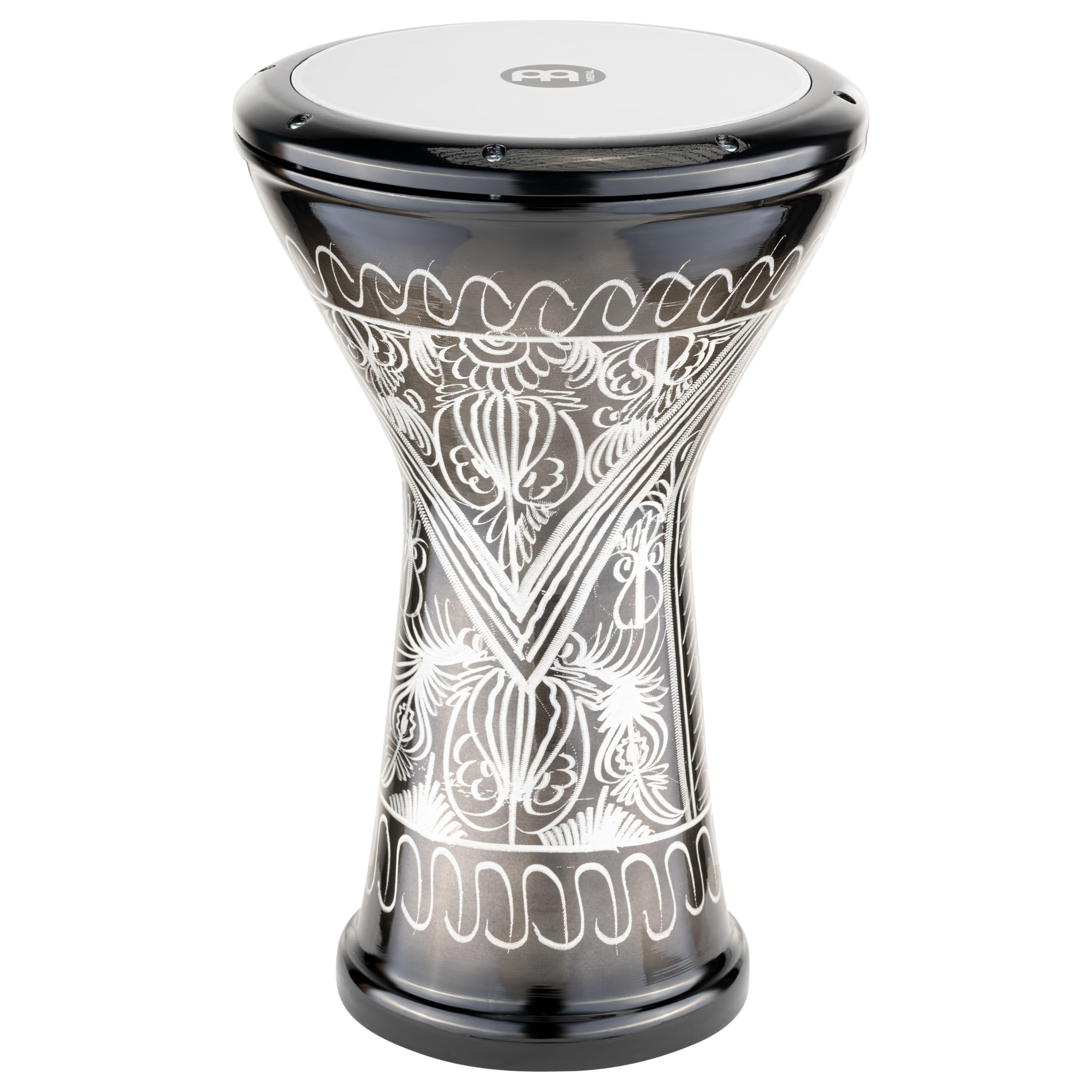 Meinl Percussion Aluminum Bass Doumbek - Large Handdrum - Synthetic Head - Diameter 10 Inches - Hand Engraved - Aluminum, Multicoloured (HE-3218)