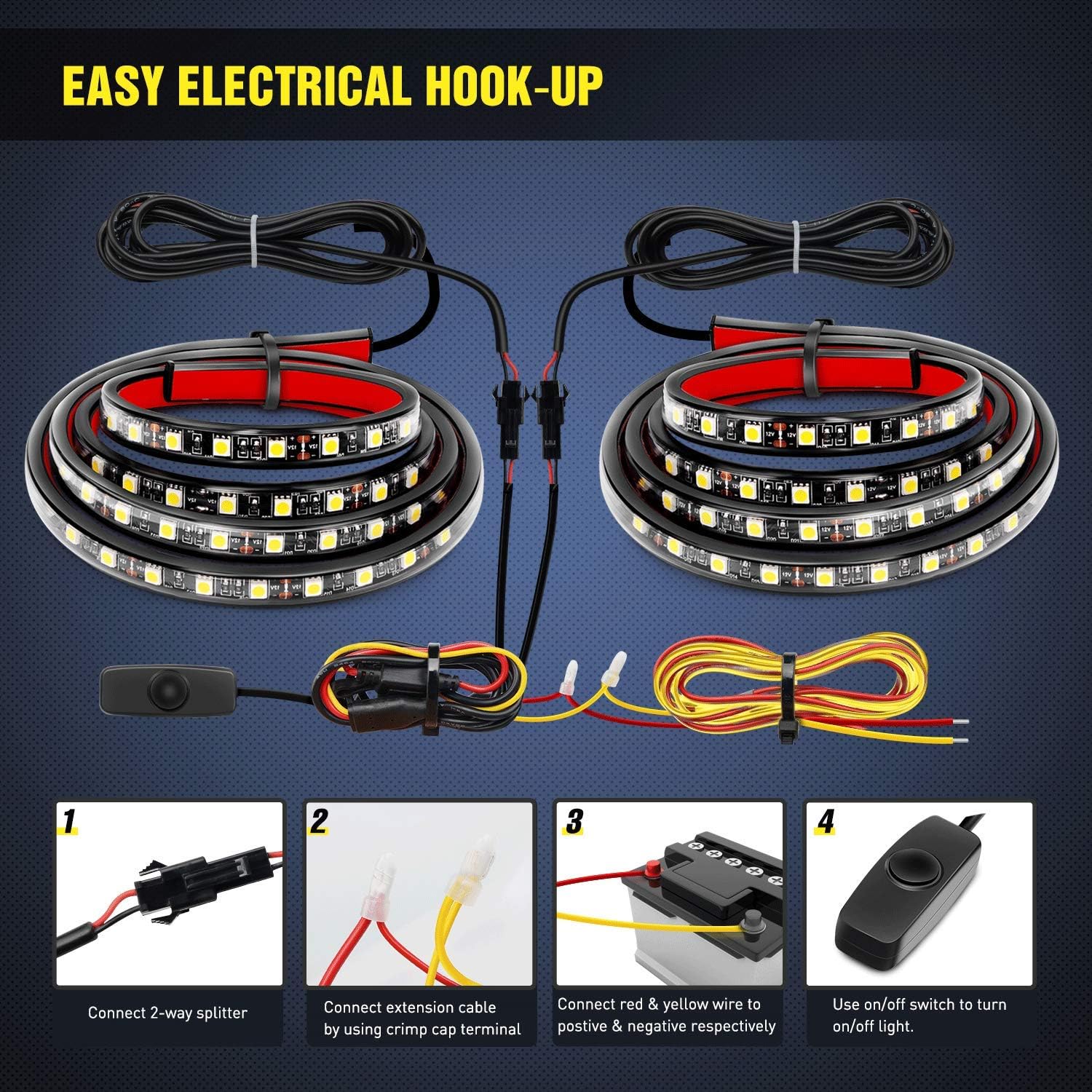 Nilight 2PCS 60'' 180 LEDs Bed Strip Kit with Waterproof On/Off Switch Blade Fuse 2-Way Splitter Extension Cable for Cargo, Pickup Truck, SUV, RV, Boat, 2 Years Warranty: Automotive