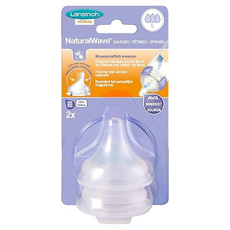 Lansinoh 75960 2 Stück NaturalWave Sauger, Gr. L, schneller Fluss