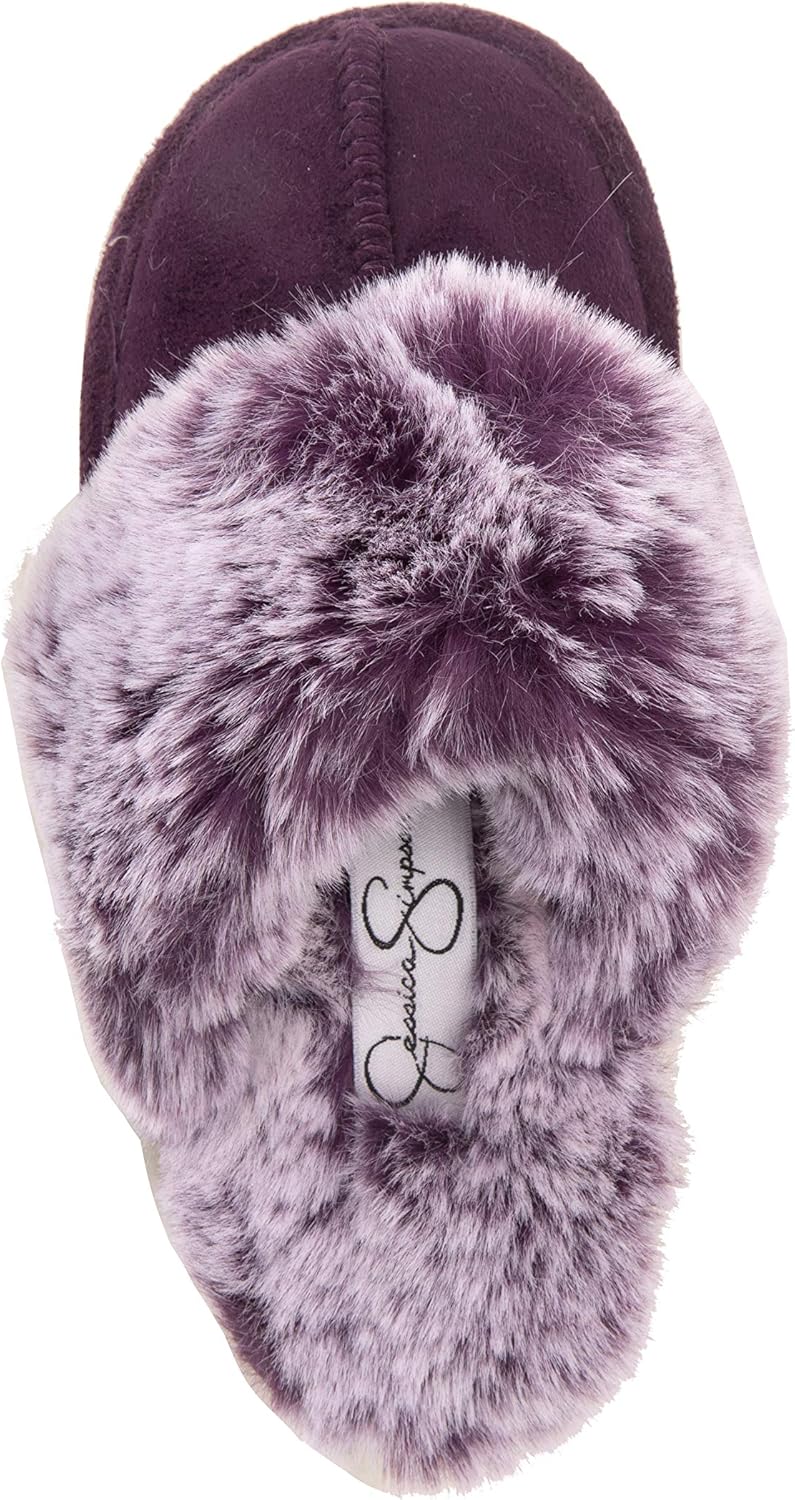  | Jessica Simpson Girls Comfy Slippers - Cute Faux Fur Slip-on Shoes Memory Foam House Slipper | Slippers