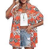 HOTOUCH Womens Hawaiian Shirts Button Up Casual Floral Tropical Shirt Summer Beach Shirt Cool Short Sleeve Blouse Tops