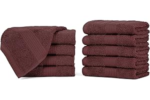 Ample Decor Wash Cloths Pack of 10, Oeko Tex Certified 600 GSM 100% Cotton Soft Absorbent, Premium Quality Durable Machine Washable, Ideal for Bathroom, Pool, Hotel, Spa – Brown