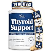 Thyroid Support Supplement for Women and Men with Iodine, 60 Capsules | Selenium, Zinc, B-12, L-Tyrosine, Ashwagandha, Kelp, Energy, Metabolism, Non-GMO, Made in USA, Lab Tested, 30 Day Supply