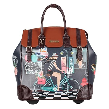 Nicole Lee Exclusive Bike Tour Print Rolling Business Tote, Laptop Compartment, Wheeled Travel Tote