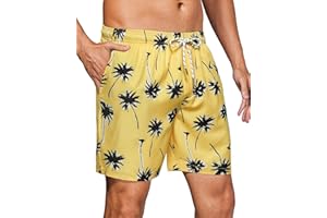 Gleeease Swim Trunks Men 7 Inch Mesh Liner Stretch Men's Bathing Suit Swimming Trunks for Men Beach Shorts Print Swim Shorts