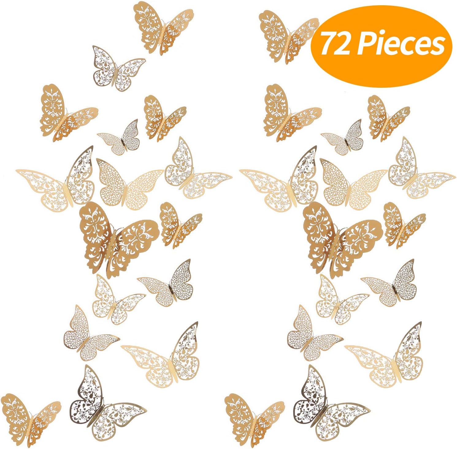 Senkary 72 Pieces Gold 3D Butterfly Wall Decal Stickers