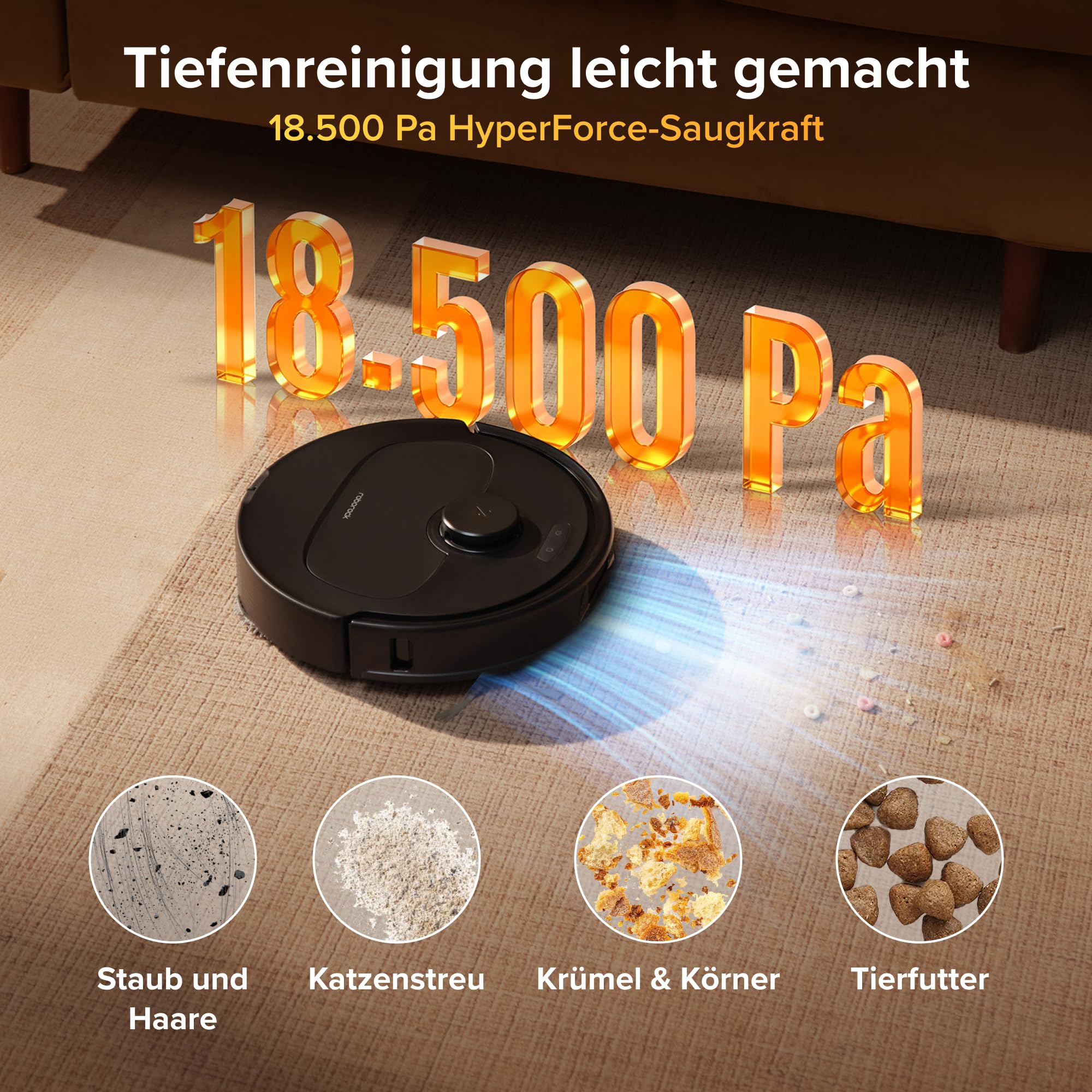 roborock Qrevo S Pro Set Saugroboter mit Wischfunktion, verbessert von QV 35A, 18.500 Pa Saugkraft, 75 °C Heißwasser-Moppreinigung, Anti-Tangle System, Hindernisvermeidung, All-in-One Dock (Schwarz) 3
