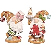 Hodao 2PCS Christmas Gingerbread Man Gnome Decorations - Handmade Swedish Tomte Figurines for Home Decor New Year Gifts (2pcs Brown)