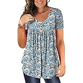 BeadChica Women's Plus Size Tunic Tops Casual Flowy Tshirts Ruched Botton Up Short Sleeve Blouses-Printed-3XL