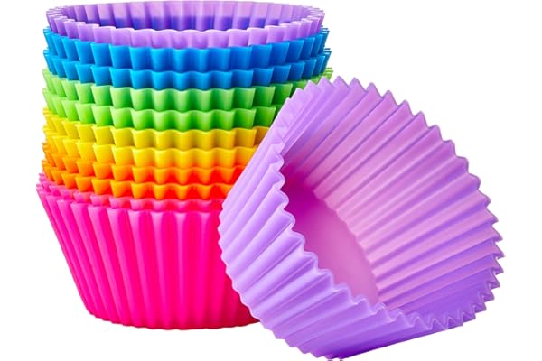 Amazon Basics Reusable Silicone Baking Cups, Muffin Liners-Pack of 12, Multicolor