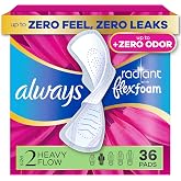 Always Radiant Feminine Pads for Women, Flexfoam Pads with Wings, Size 2, Heavy Absorbency, Lightly Scented, 36 Count