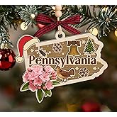 AlvaradoDesign Pennsylvania State Christmas Wooden Ornament - State USA Ornament - Moving to Pennsylvania Gift - Travel Gift - 2 Layer Laser Cut Wooden Ornament