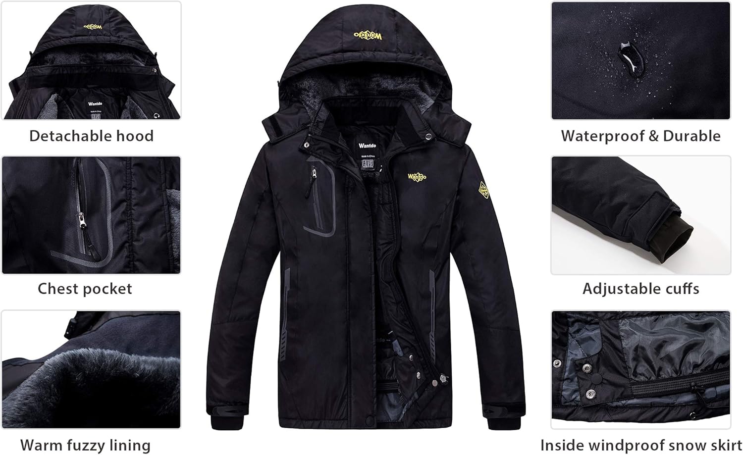Wantdo Women's Mountain Waterproof Ski Jacket Windproof Rain Jacket Winter Warm Snow Coat: Clothing