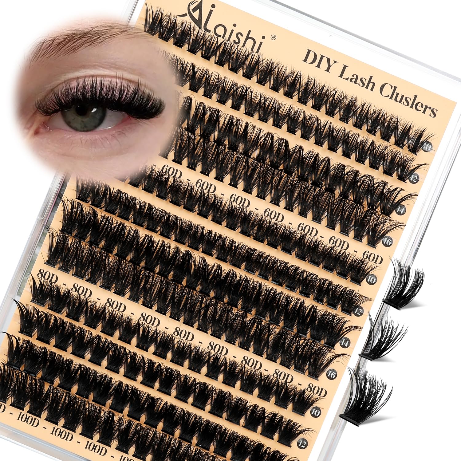 Photo 1 of AILAISHI Lash Clusters Kit, DIY Cluster Eyelash Extensions 9?16mm, 60D+80D+100D, 224pcs Fluffy D Curl Natural Lashes–Fake Cat Eye Individual Clusters
