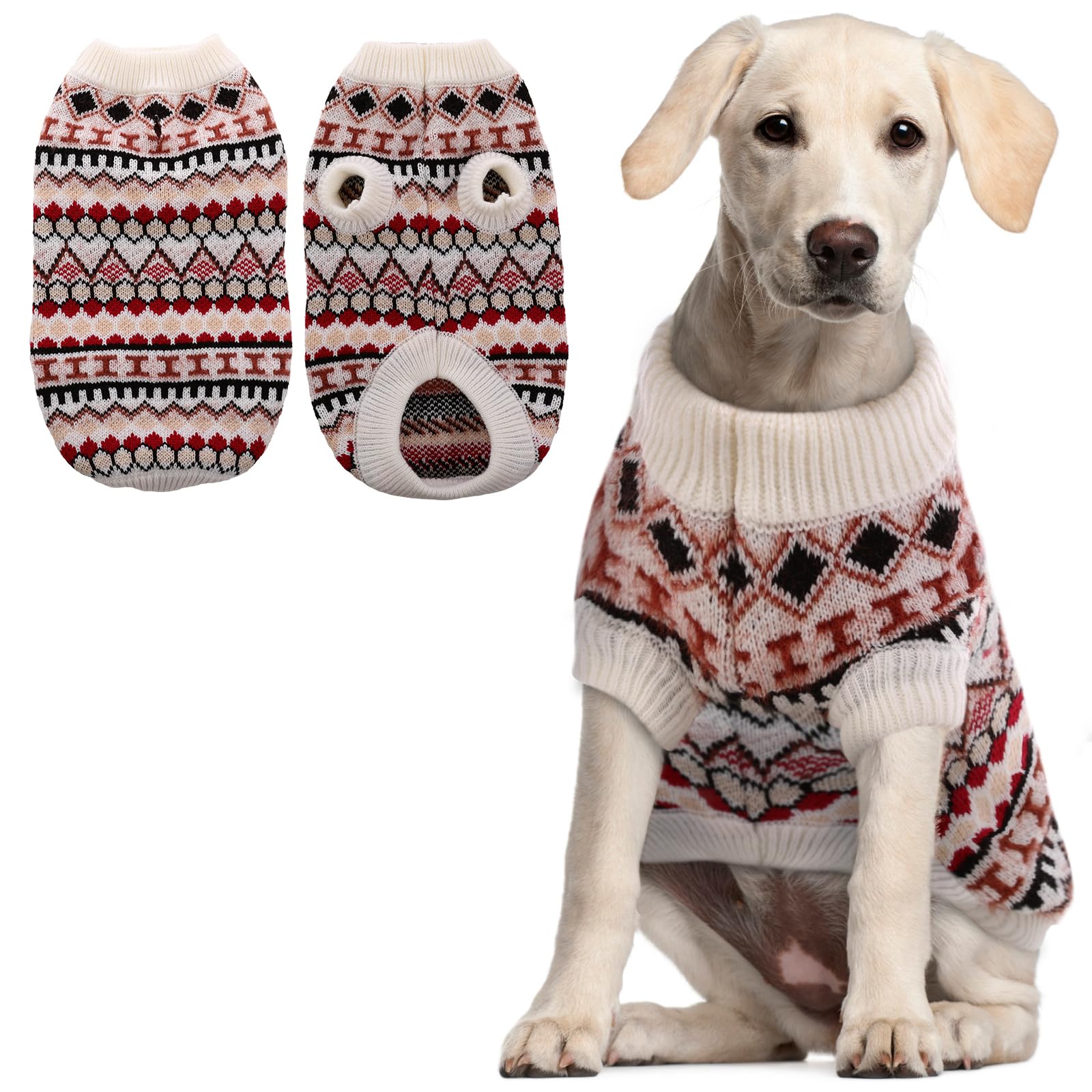 Hjumarayan Dog Jumper - Boho Dog Jumpers Small Medium Large, Knitted Christmas Sweater with Harness Hole, Thick Warm Winter Clothes for French Bulldog, Cocker Spaniel, Red XL — image 1