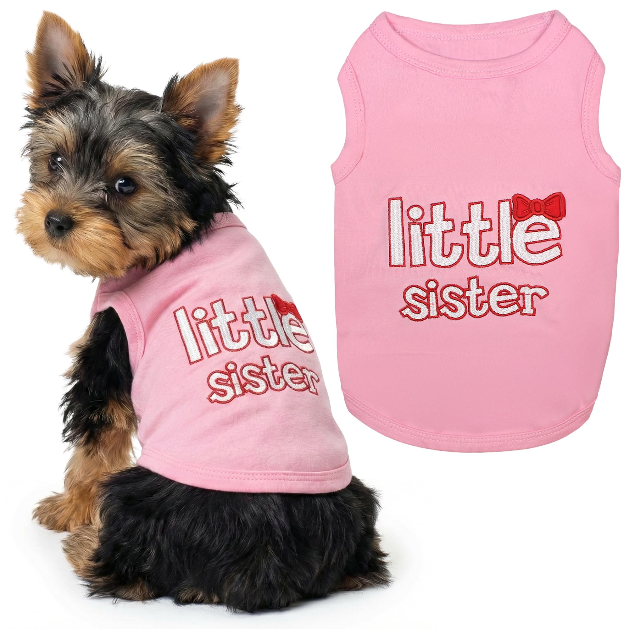 Parisian Pet Dog Cat Clothes Tee Shirts Little Brother, Little Sister (Little Sister, XS)