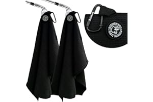 MAGOLFIN 2-Pack Magnetic Golf Towel with Clip, Microfiber Waffle Design - Industrial Strength Magnet for Strong Hold to Golf Bags, Carts & Clubs - Black