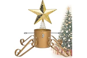 10FT Christmas Tree Stand for Real & Artificial Trees, 24" Base Holds up to 10 ft Live Trees & 3D Tree Topper with Timer, 20 