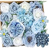 BSMYBO Dusty Blue Artificial Flowers Combo, Baby Blue Wedding Flowers Fake Floral Bulk Bouquets, Light Blue Flowers, Silk Rose Flowers for Wedding Bridal Shower Table Centerpieces & Home Party Decor