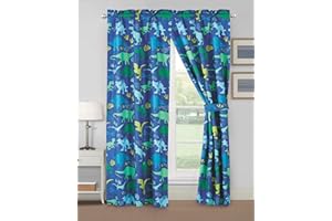 WPM WORLD PRODUCTS MART Blue Green Dinosaur Print Curtain for Boys Girls Bedroom 4 Piece Blue Jungle Theme Curtain for Kids Bedroom Set with Panel and tiebacks Design (Blue Dinosaur)