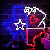 Poker Neon Sign Dimmable Playing Cards Neon Signs Texas Map Shape Neon Light for Poker Room Man Cave Club Pub Bistro Pub Home Bar Party Bedroom Decor USB Powered