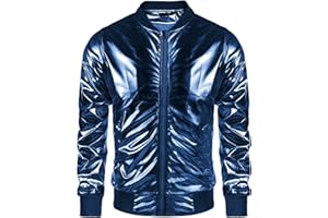 COOFANDY Men's Metallic Jacket Shiny 70s Disco Dance Christmas Party Varsity Jacket Baseball Bomber Jacket