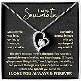 LEONADORA To My Soulmate Necklace For Women, Gifts For Girlfriend, Personalized Christmas Presents Best Birthday Meaningful Gift For Wife, Romantic Anniversary Jewelry for Her
