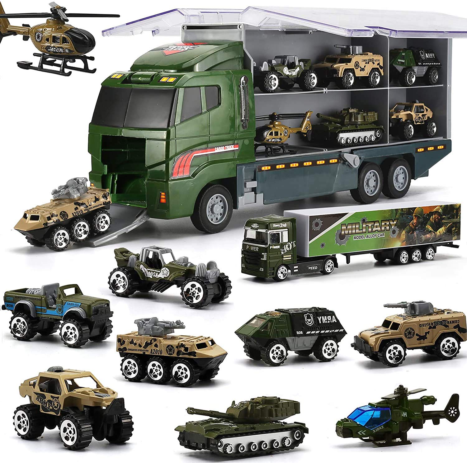 Coolplay Army Toy Set - Mini Battle Car in Carrier Truck for Boys 3-6 Years Old