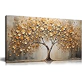 Tree Art Pictures for Wall in Living Room - Gold Yellow Canvas Wall Art for Bedroom - Abstract Art Wall Decor for Office Size 20" x 40"