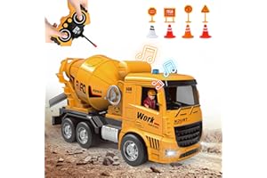 MLcnleS Kids Play Trucks Construction Toy - Remote Control Mixer Cement Truck Moveable with Light Sound, Barricade, Rechargable Vehicles Truck for 6 7 8 9 10 11 12 Years Old Boys Girls Birthday