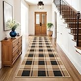 AROGAN Checkered Jute Runner Rug for Hallway, 2x6 Kitchen Runner Washable Rugs Carpet, Long Farmhouse Design Geometric Rugs for Entryway Indoor Laundry Welcome Mat 6 Ft Entry, Black and Brown