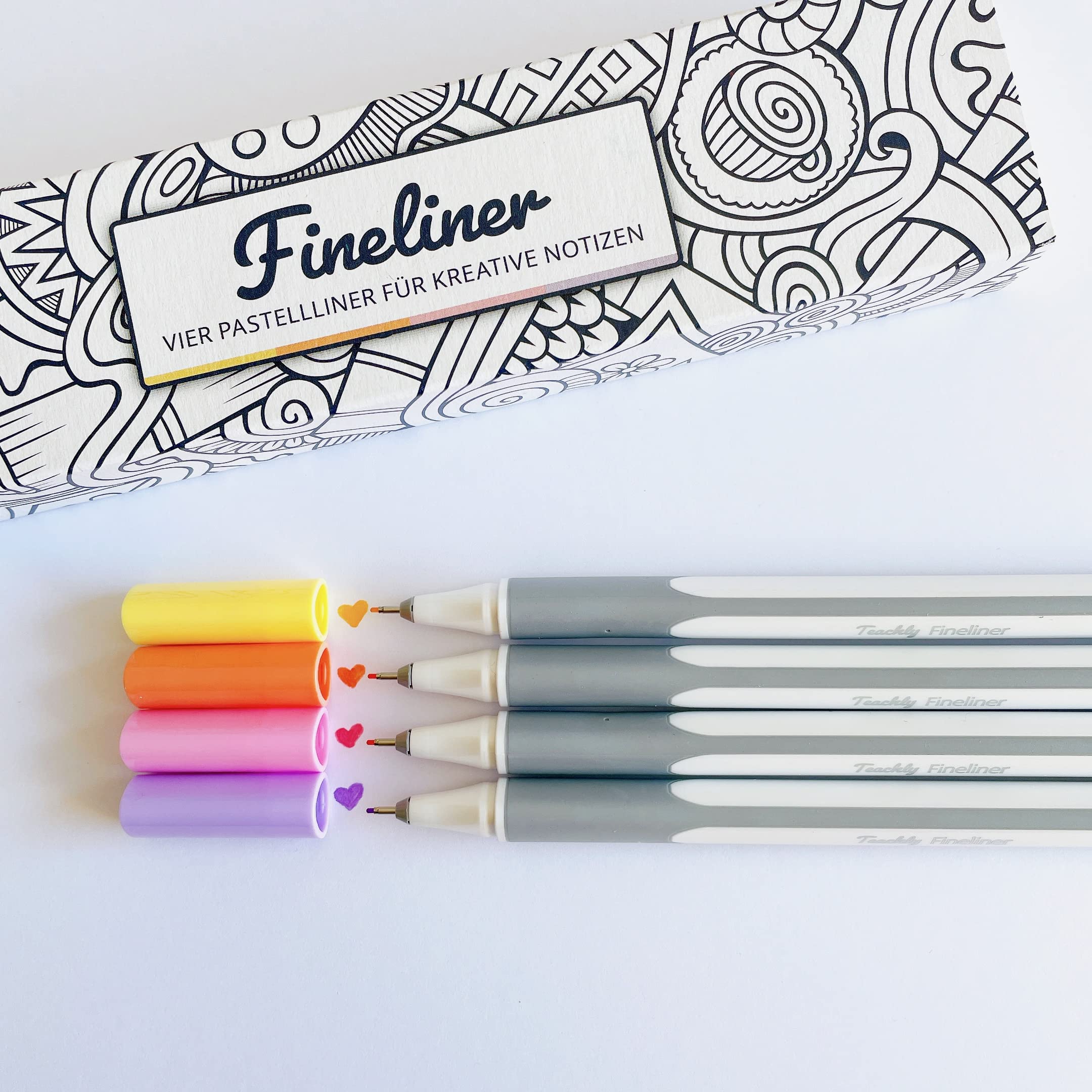 Teachly Fineliner Summer Set of 4 - 4 Fine Pastel Pens with Thin 0.4 mm Tip for Precise Writing & Drawing - School, Office & Hand Lettering