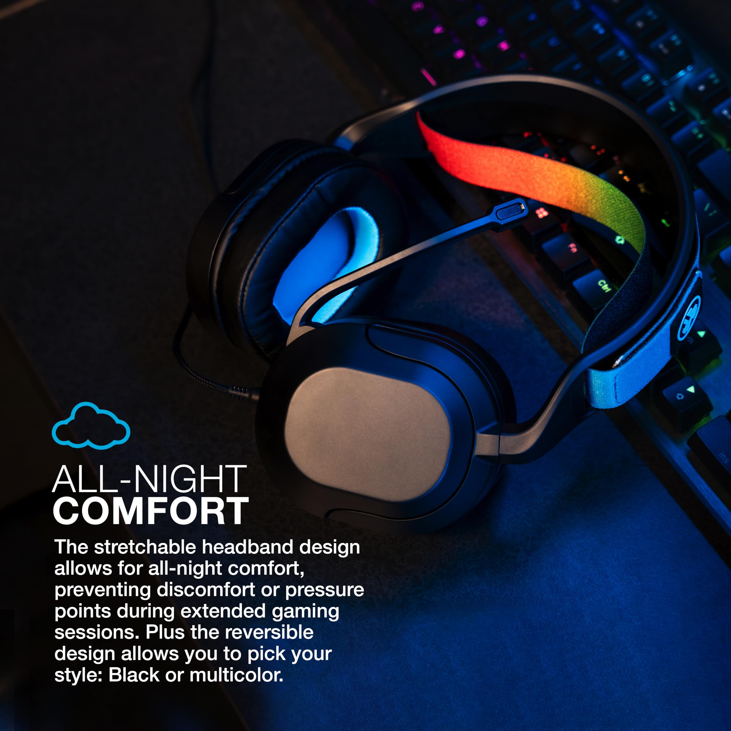 JLab Nightfall Gaming Headset with Near-Field Directional Flip-to-Mute Rotating Boom Mic, 50mm Drivers and Sound Isolating Inner Shelf, Wired 3.5mm for PC, PS5, PS4, Xbox Series X/S, Xbox one, Switch